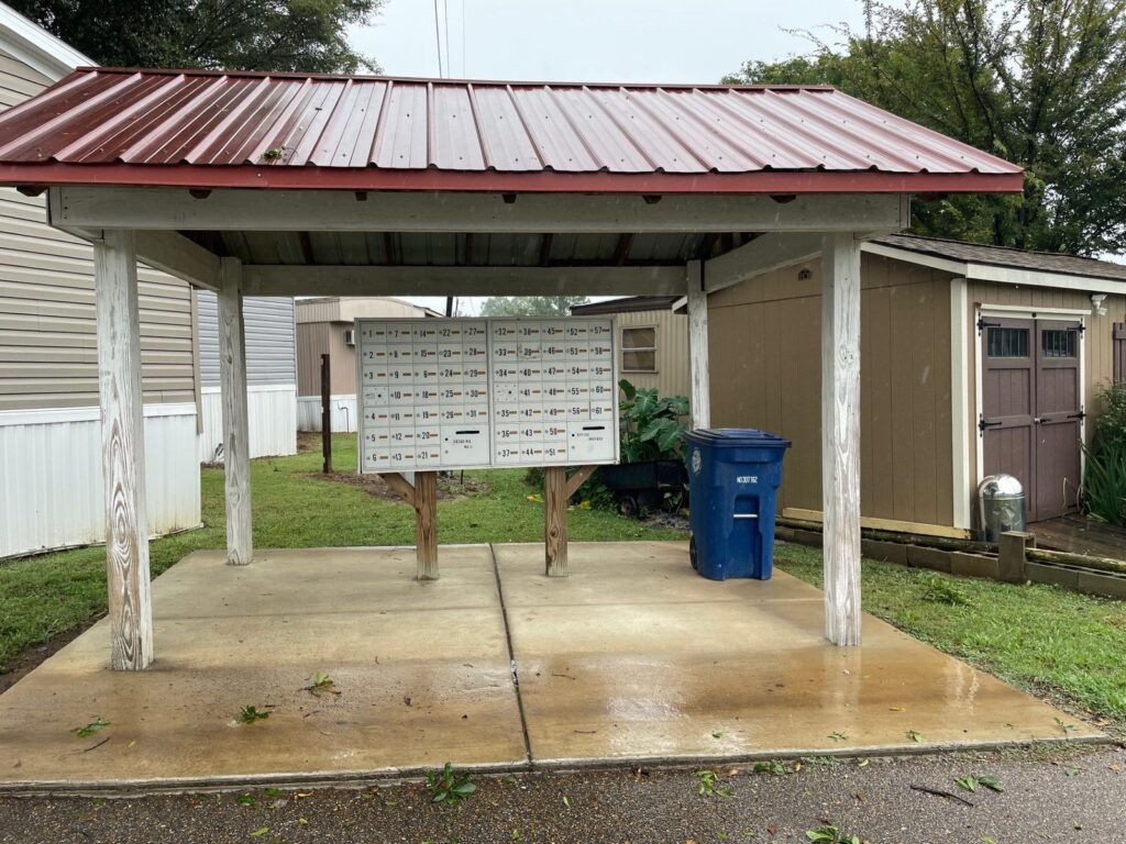 Covered community mailbox station at Country Manor Mobile Home Park, Southaven, MS