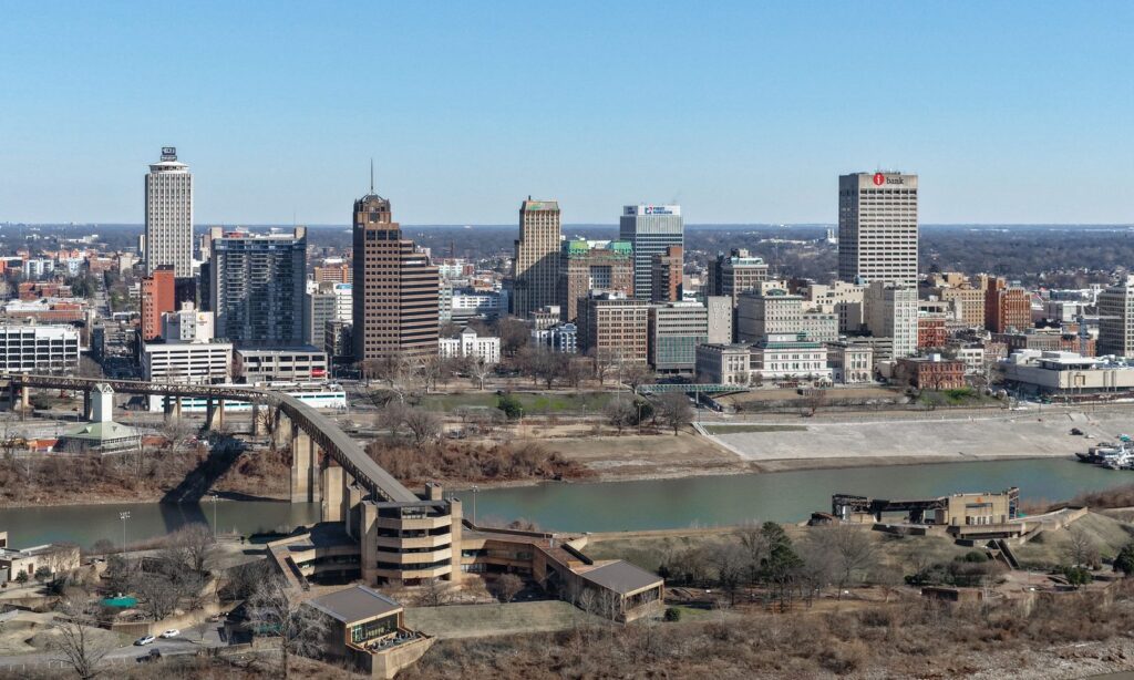 The downtown Memphis skyline, about 13 miles from Southaven